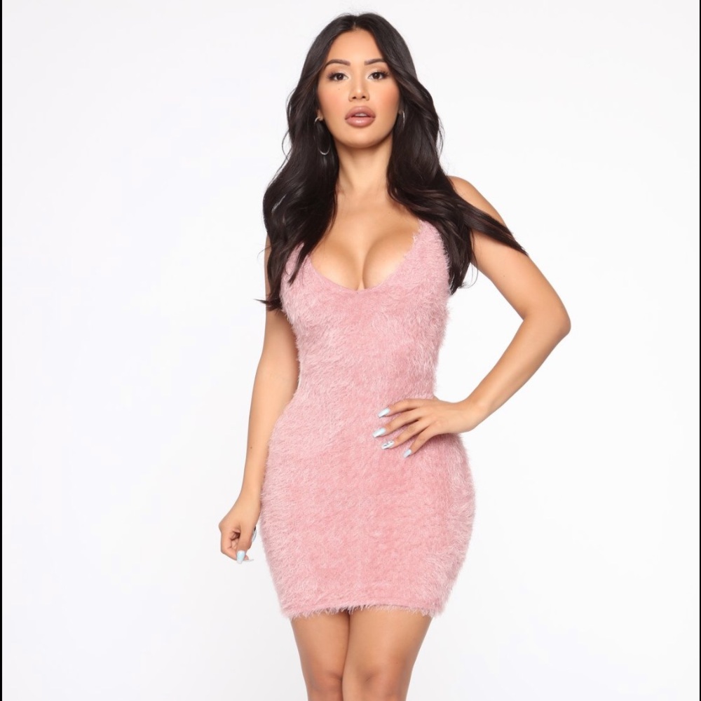 Lets Cuddle Fuzzy Mini Dress - Mauve - Brand New